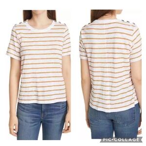 Veronica Beard White and Orange Striped Short Sleeve Tee